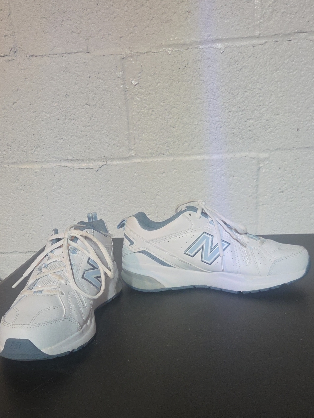 New Balance Womens White and Light Blue Sneakers